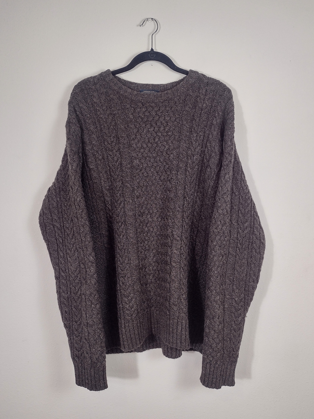 Pendleton 100% Shetland Wool Cableknit Fisherman Sweater Taupe Brown Men's XXL